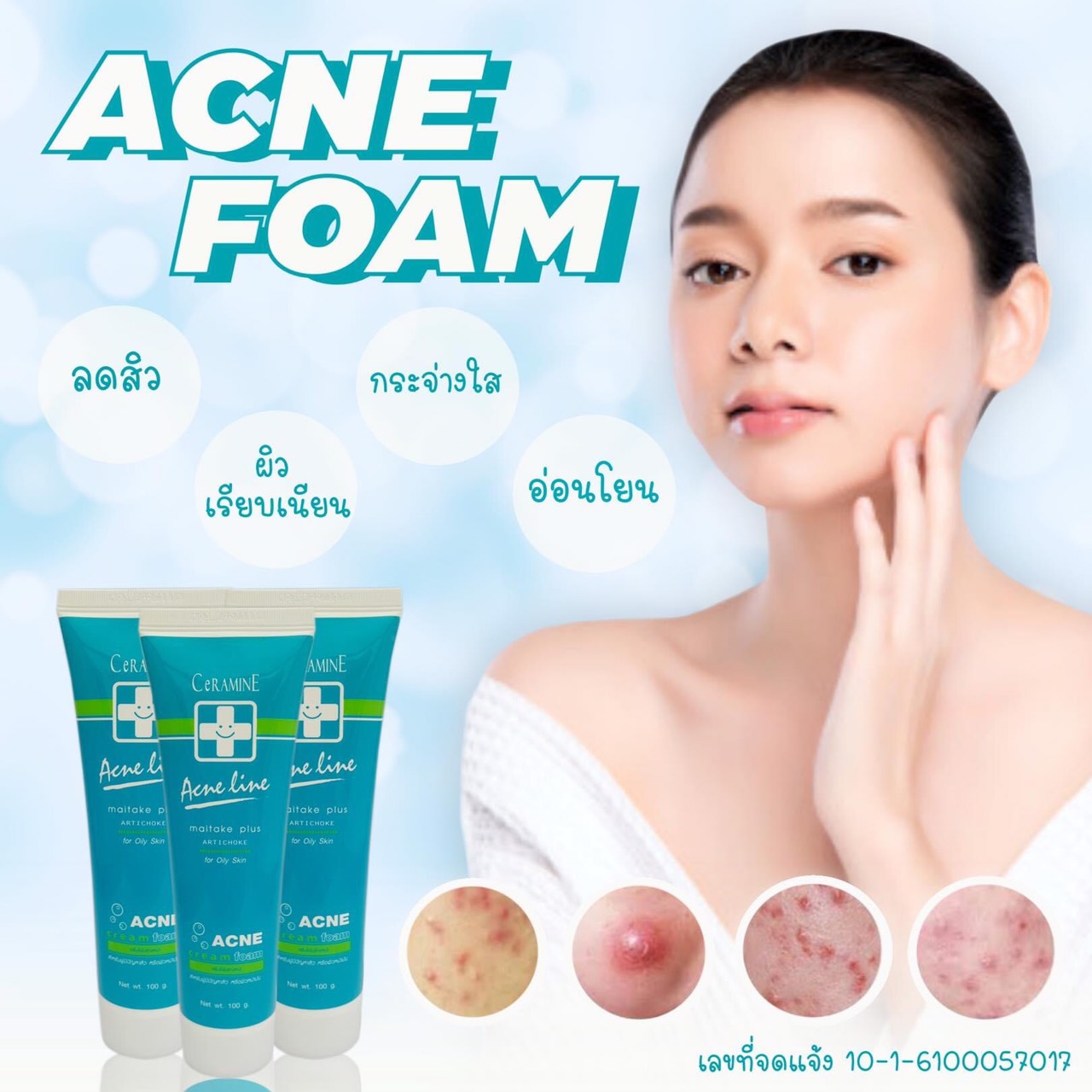 CeRAMINE Acne Line Maitake Plus Artichoke Acne Foam เซอรามายน์ แอคเน่ ไลค์ ไมตาเกะ พลัส อาร์ติโช๊ค แอคเน่ โฟม (100 g.)