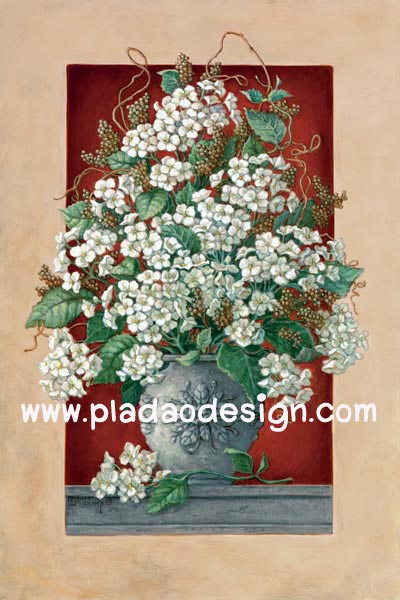 กระดาษสาพิมพ์ลาย rice paper สำหรับทำงาน เดคูพาจ Decoupage แนวภาพ ตกแต่ง บ้านและสวน ดอกไม้สีขาวในแจกันใบใหญ่มว๊าก สไตล์วินเทจ (ปลาดาวดีไซน์)