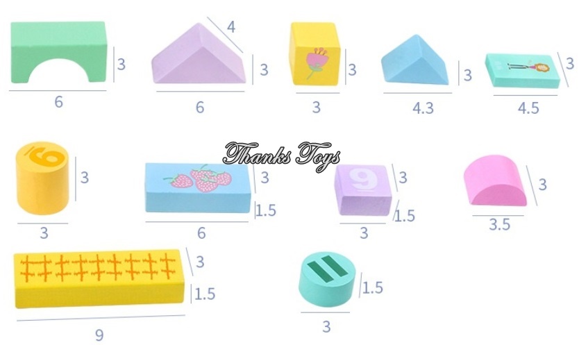 บล็อกไม้สีพาสเทล 100 ชิ้น