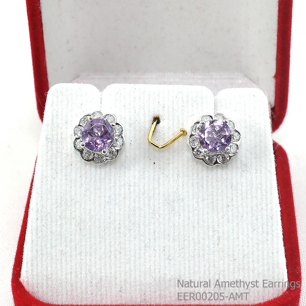 SKJewelryFactory ต่างหูพลอยแอมิทิสต์แท้ ต่างหูพลอยสีม่วง EER00205-AMT