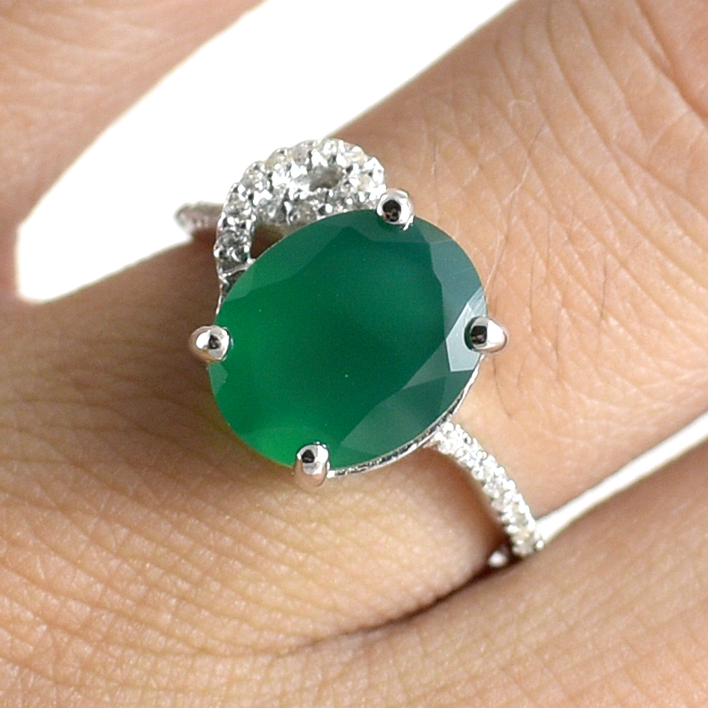 SKJewelryFactory แหวนเพลอยกรีนอะเกทแท้ เม็ดใหญ่สีเขียวสวย ER02356-GAG
