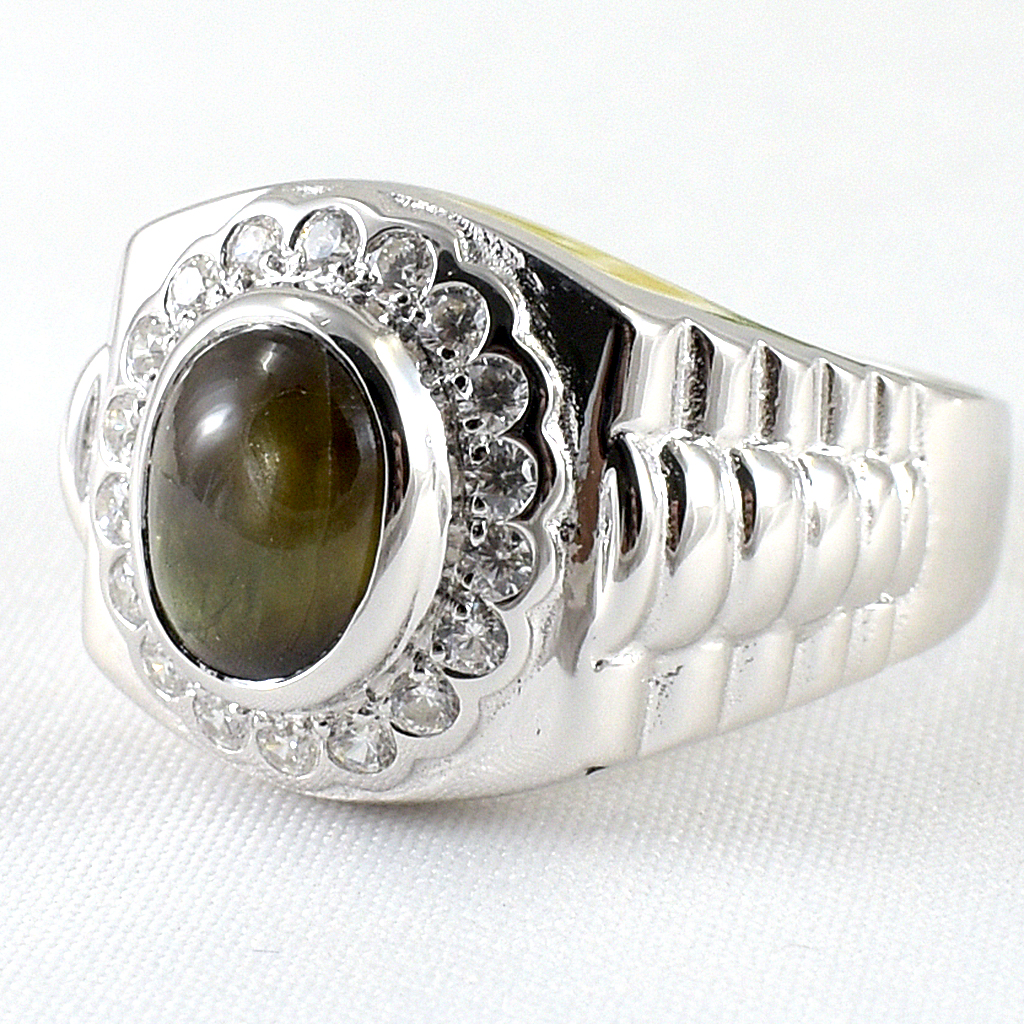 SKJewelryFactory แหวนพลอยสตาร์แซฟไฟร์แท้ สีสวย เหลือบแสงสวยงาม MR00117-BST