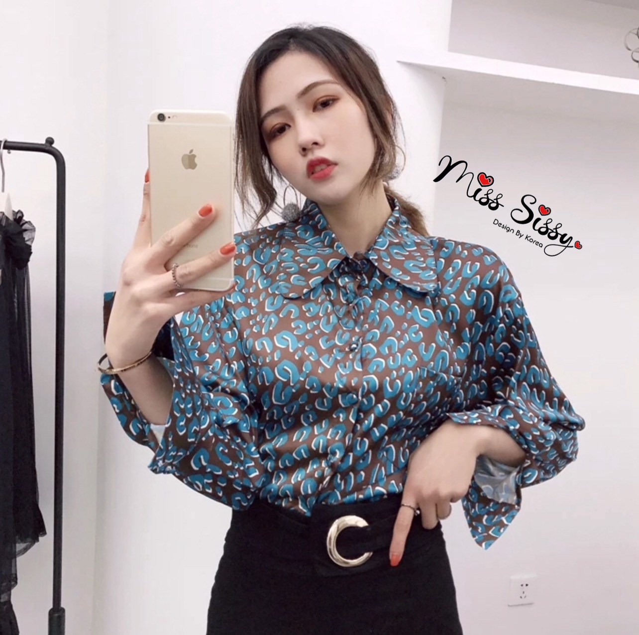เสื้อเกาหลี พร้อมส่ง เสื้อเชิ้ต พิมลายเสือ