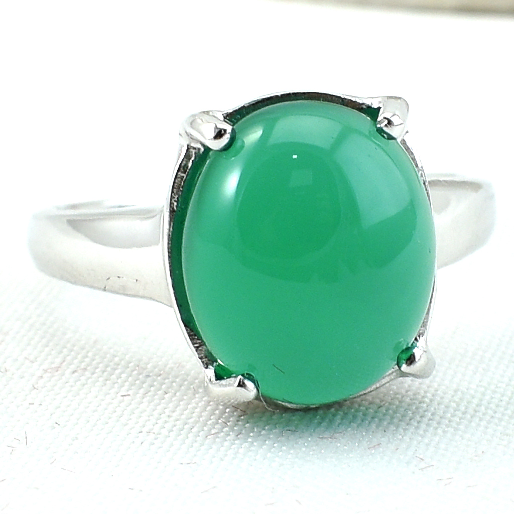 SKJewelryFactory แหวนเม็ดเดี่ยว พลอยเม็ดใหญ่ แหวนเงินแท้ 92.5% ฝังพลอยกรีนอะเกทแท้ ER02400-GAC