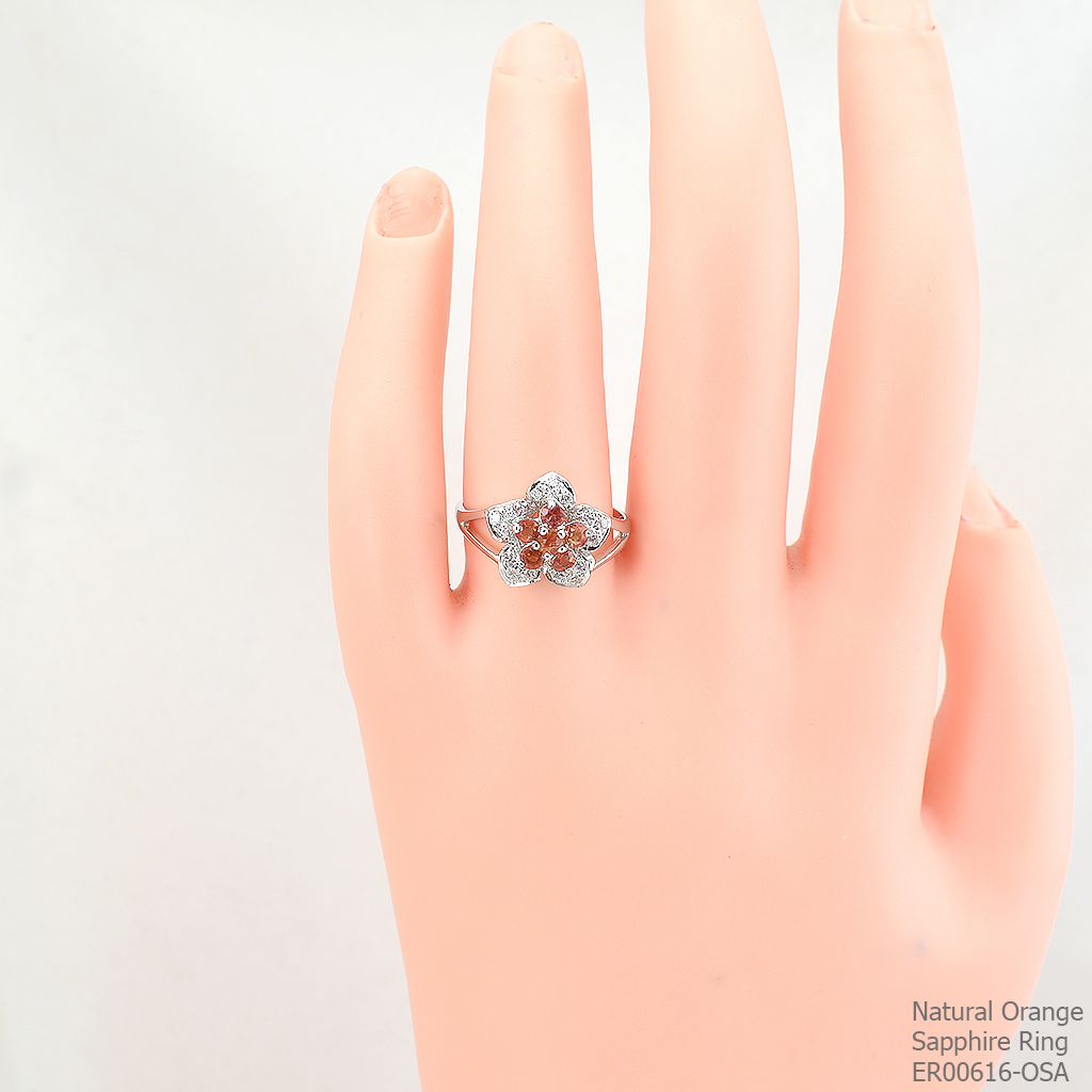 SKJewelryfactory แหวนเงินแท้ 92.5% ฝังพลอยบุษราคัมแท้สีส้ม ดีไซด์ตัวเรือนรูปดอกไม้ ER00616-OSA