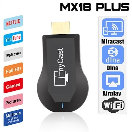 MX18Plus HDMI Anycast Miracast TV Dongle Support Android/ios Youtube Video Streaming อุปกรณ์เชื่อมต่อมือถือขึ้นทีวี