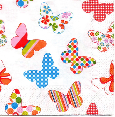 แนวภาพสัตว์ ผีเสื้อหลากสี Butterfly Pop Art เป็นภาพเต็มแผ่น กระดาษแนพกิ้นสำหรับทำงาน เดคูพาจ Decoupage Paper Napkins ขนาด 33X33cm