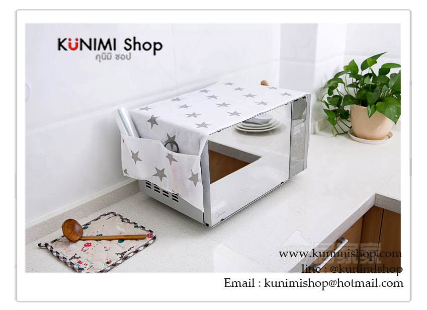 GK265 ผ้าคลุมไมโครเวฟ ลายน่ารัก วัสดุทำจากเยื้อไผ่ ผ้าไม่ทอ ซักไม่ได้ แบบบาง มีช่องใสด้านข้าง ขนาด ยาว 84 x กว้าง 34 cm.