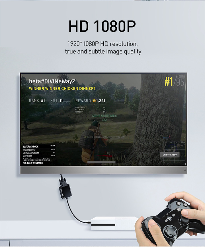 BASEUS Convert HD4K to VGA HD Converter (Micro Power Supply+3.5mm Audio Frequency)