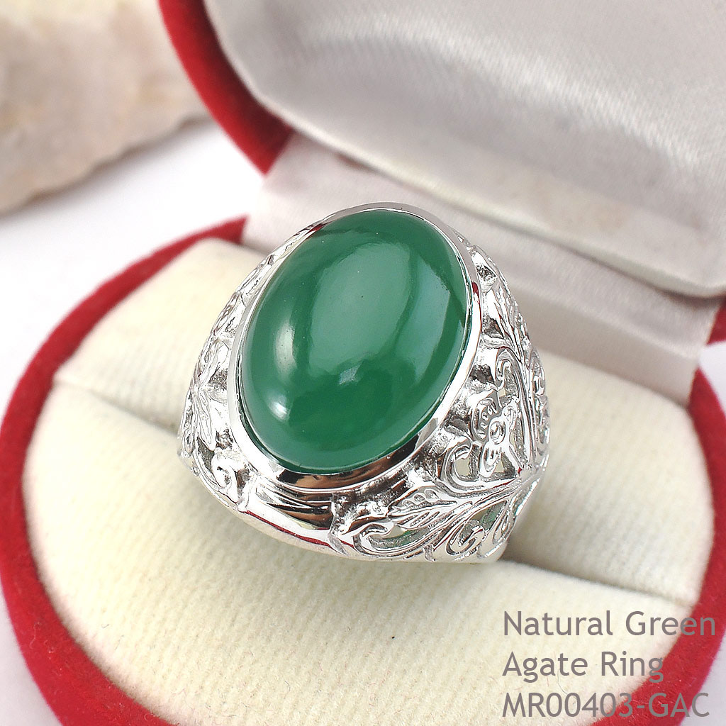 SKJewelryFactory แหวนกรีนอะเกทแท้ สีเขียวสดใส คล้ายหยกสุดๆ MR00403-GAC