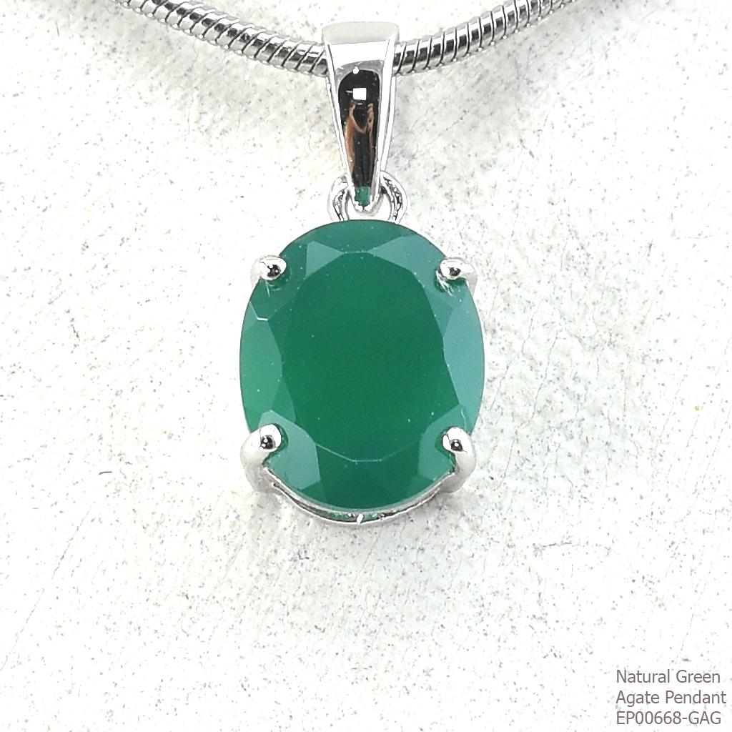 SKJewelryFactory EP00668-GAG จี้เงินแท้92.5% ฝังพลอยกรีนอะเกทแท้
