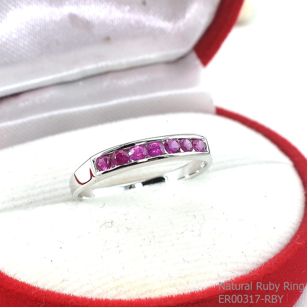 SKJewelryfactory แหวนเงินแท้ 92.5% ฝังพลอยทับทิมแท้ สไตล์แหวนแถว ER00317-RBY