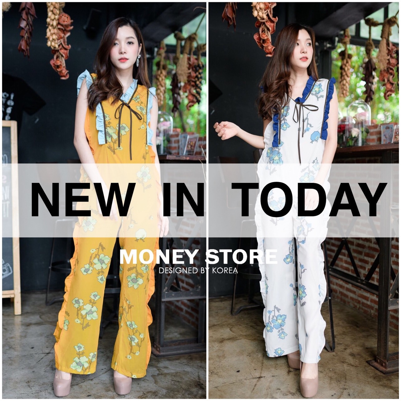 เสื้อผ้าเกาหลี พร้อมส่ง จั๊มสูท ผูกโบว์ช่วงหน้า