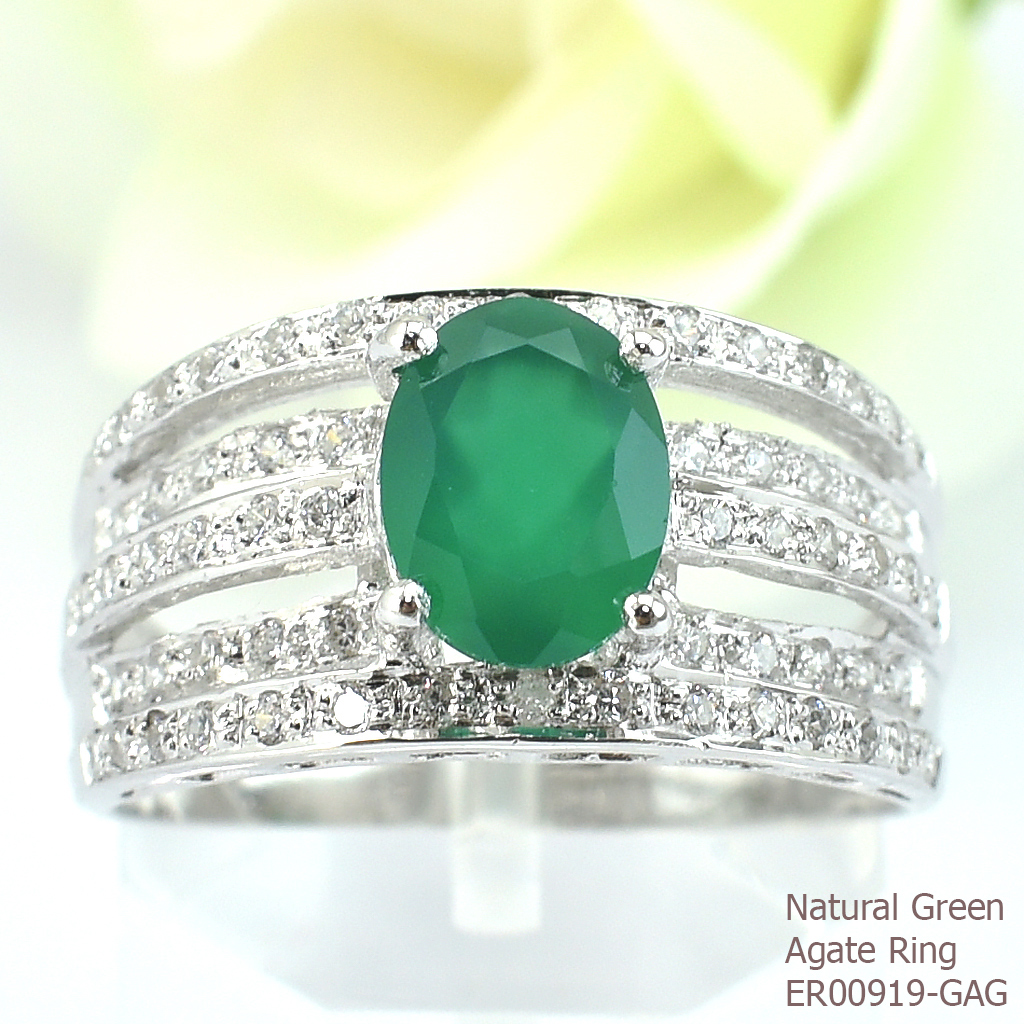 SKJewelryFactory แหวนพลอยกรีนอะเกทแท้ เหมาะสำหรับคนเกิดวันพุธ แถมฟรีกล่องใส่เครื่องประดับ และผ้าเช็คแหวน ER00919-GAG
