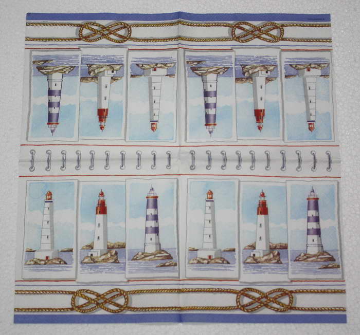 แนวภาพทะเล ประภาคารบนเกาะ บนสมุดโน้ต Light House on Note Book เป็นภาพครึ่งแผ่น กระดาษแนพกิ้นสำหรับทำงาน เดคูพาจ Decoupage Paper Napkins ขนาด 33X33cm
