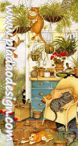 กระดาษสาพิมพ์ลาย สำหรับทำงาน เดคูพาจ Decoupage แนวภาำพ การ์ตูน แมวน้อยจอมซน พากันมาป่วนเล่นในสวนสวยหลังบ้าน