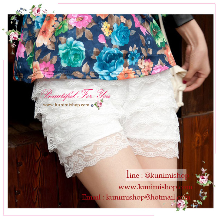 กางเกงขาซับในขาสั้น มี 2 สี ขาว ดำ เอวยางยืด มีผ้าระบายลูกไม้เป็นชั้นๆทั้งตัว สวยหวานคะ 