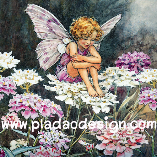 กระดาษสาพิมพ์ลาย สำหรับทำงาน เดคูพาจ Decoupage แนวภาำพ ภาพวาด Fairy Story นางฟ้าตัวน้อยติดปีกผีเสื้อ ในจั๊มพ์สูทสีม่วง นั่งอยู่บนดอกไม้สีม่วง มองวิวทิวทัศน์ด้านล่าง (ปลาดาวดีไซน์)