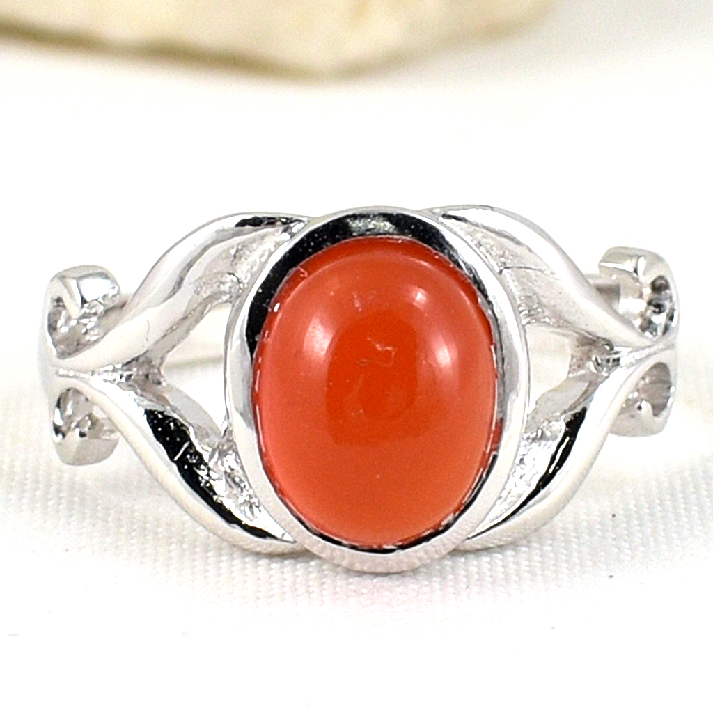 SKJewelryfactory แหวนเงินแท้ 92.5% ฝังพลอยคาร์เนเลี่ยนแท้ สีส้มสดใส ER02414-CNL