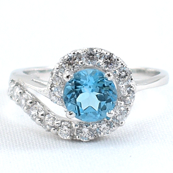 SKJewelryfactory แหวนเงินพลอยสวิสบลูโทปาซแท้ ล้อมเพฃร ER01644-SBT