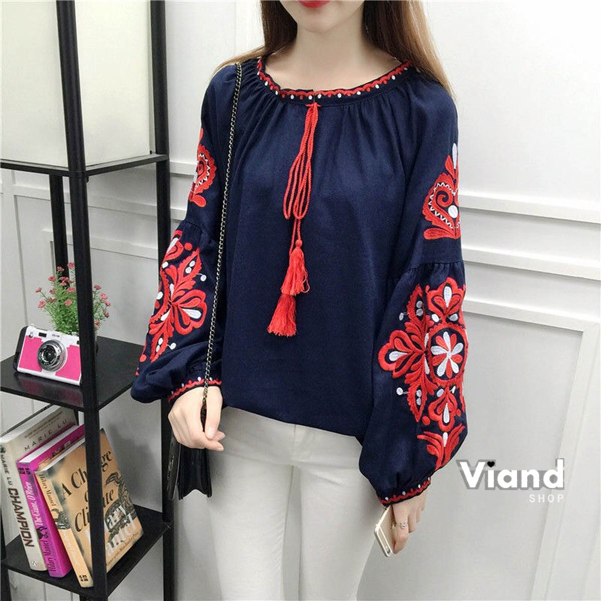 เสื้อเกาหลี พร้อมส่ง เสื้อโบฮีเมี่ยน ทรงใส่สบาย