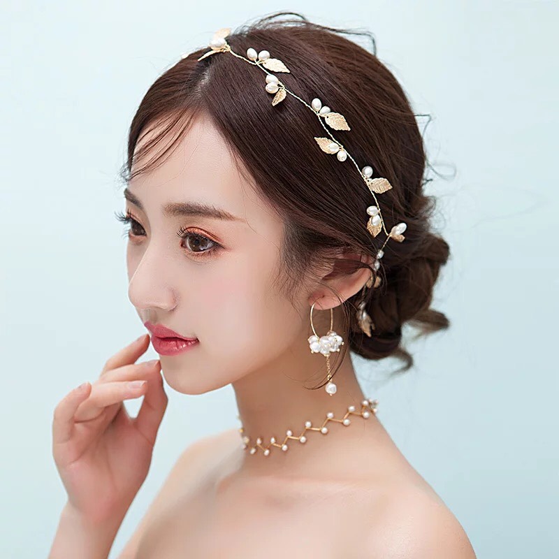 Hair vine ใบมะกอกประดับมุก Vintage Minimal มีสีทองและสีเงิน