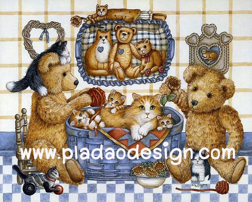 กระดาษอาร์ทพิมพ์ลาย สำหรับทำงาน เดคูพาจ Decoupage แนวภาพ หมี Teddy กับโต๊ะเครื่องแป้ง