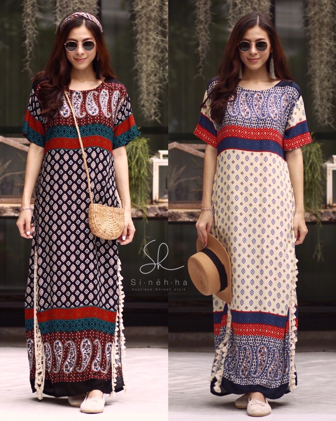 เดรสเกาหลี พร้อมส่ง Maxi Dress ผ้าสปัน นิ่มพริ้ว