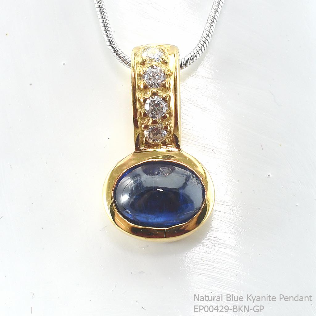 SKJewelryFactory EP00429-BKN-GP จี้เงินแท้ พลอยบลูไคยาไนต์แท้และเพชร มีตำหนิตามธรรมชาติ ชุบทอง 1 ไมครอน