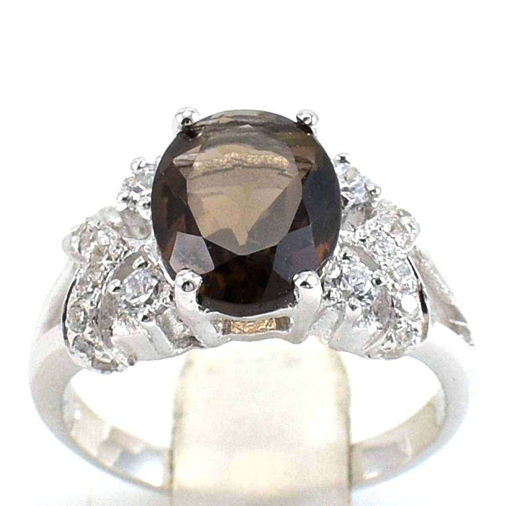 SKJewelryFactory แหวนเงินแท้ 92.5% ฝังพลอยสโมกกี้ควอทซ์แท้ ER01249-SMQ