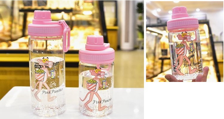 ขวดน้ำ ขวดนม Pink Panther พกพา แก้ว borosilicate ฝาดื่ม หมุนปิด มี 2 ขนาด 400 /500 ml.