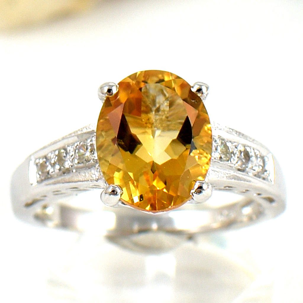 SKJewelryfactory แหวนเงินแท้ 92.5% ฝังพลอยซิทรินแท้ โดดเด่นชัดเจน ER01841-CIT