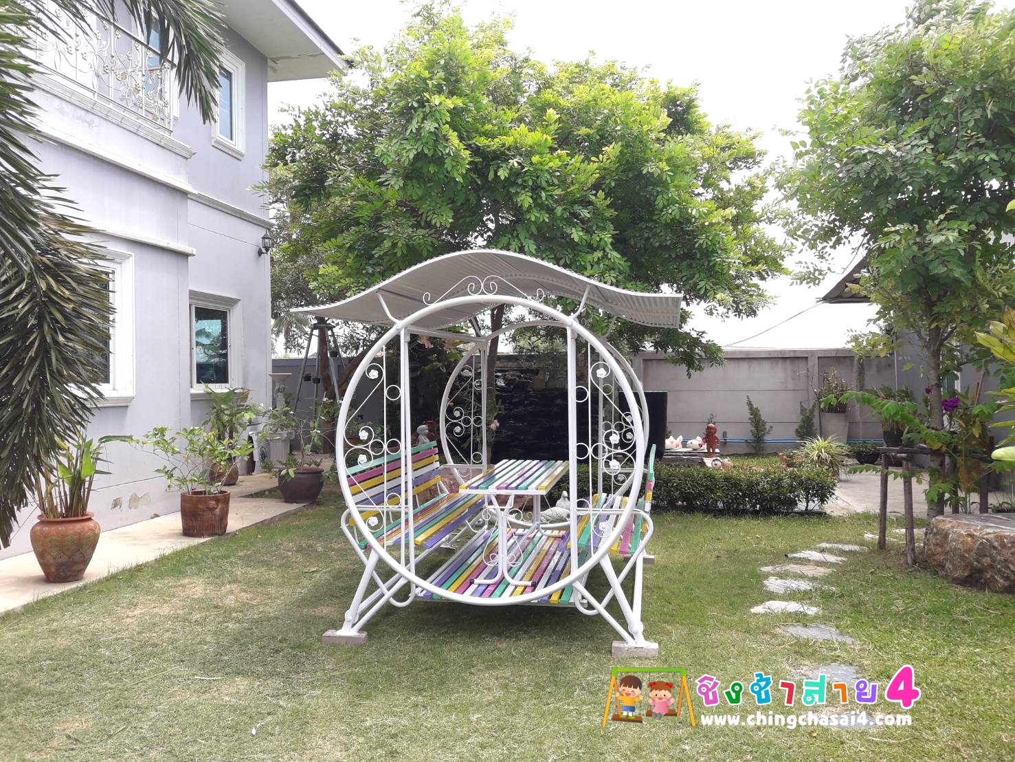 ชิงช้าใหญ่พิเศษ XXL มีหลังคา (โครงกลม) ที่นั่งขนาด 200 cm.