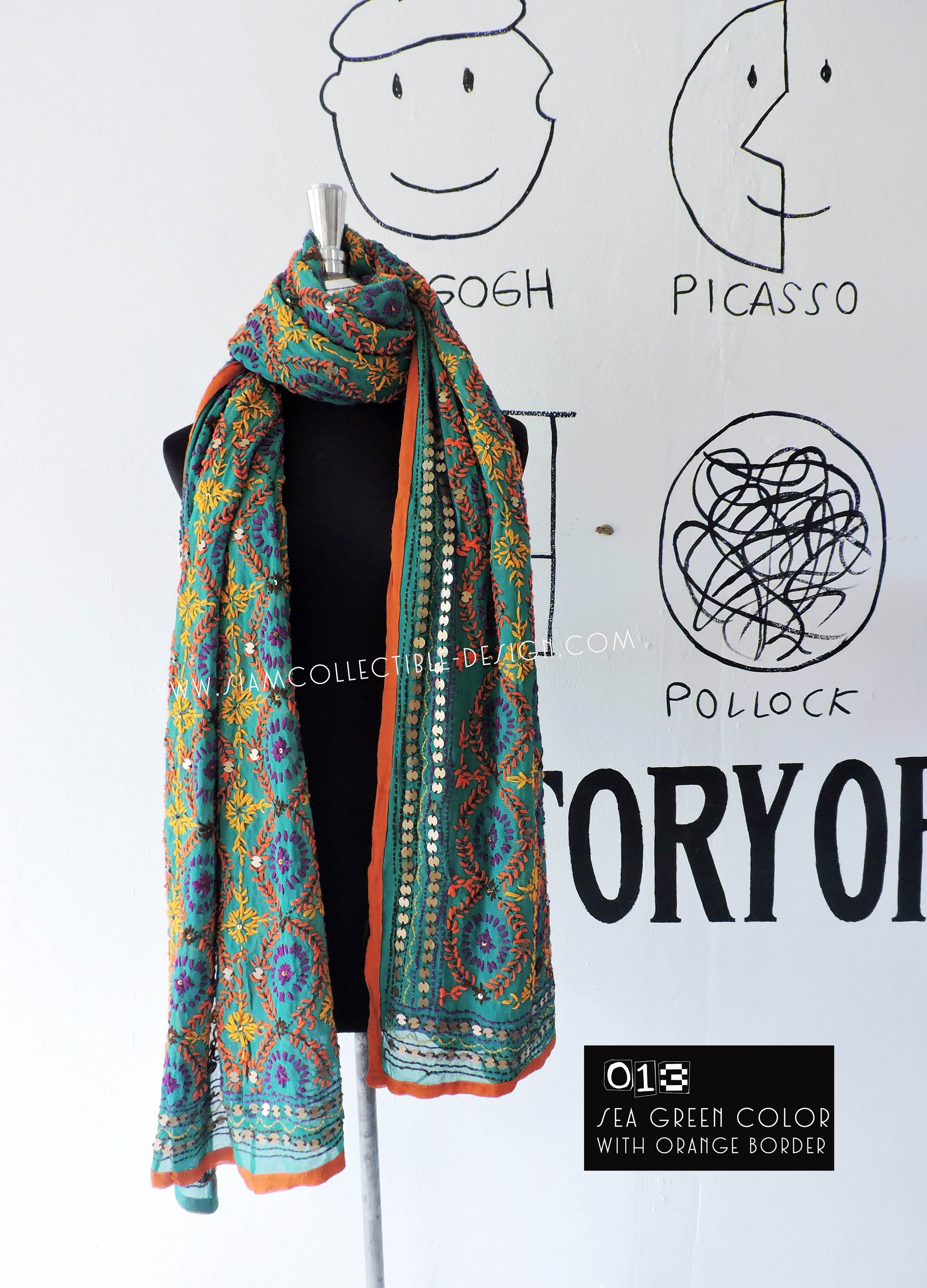 ผ้าคลุมไหล่ปักมือ ผ้าอินเดีย PDI013 / Phulkari Dupatta Traditional Indian embroidery PDI013