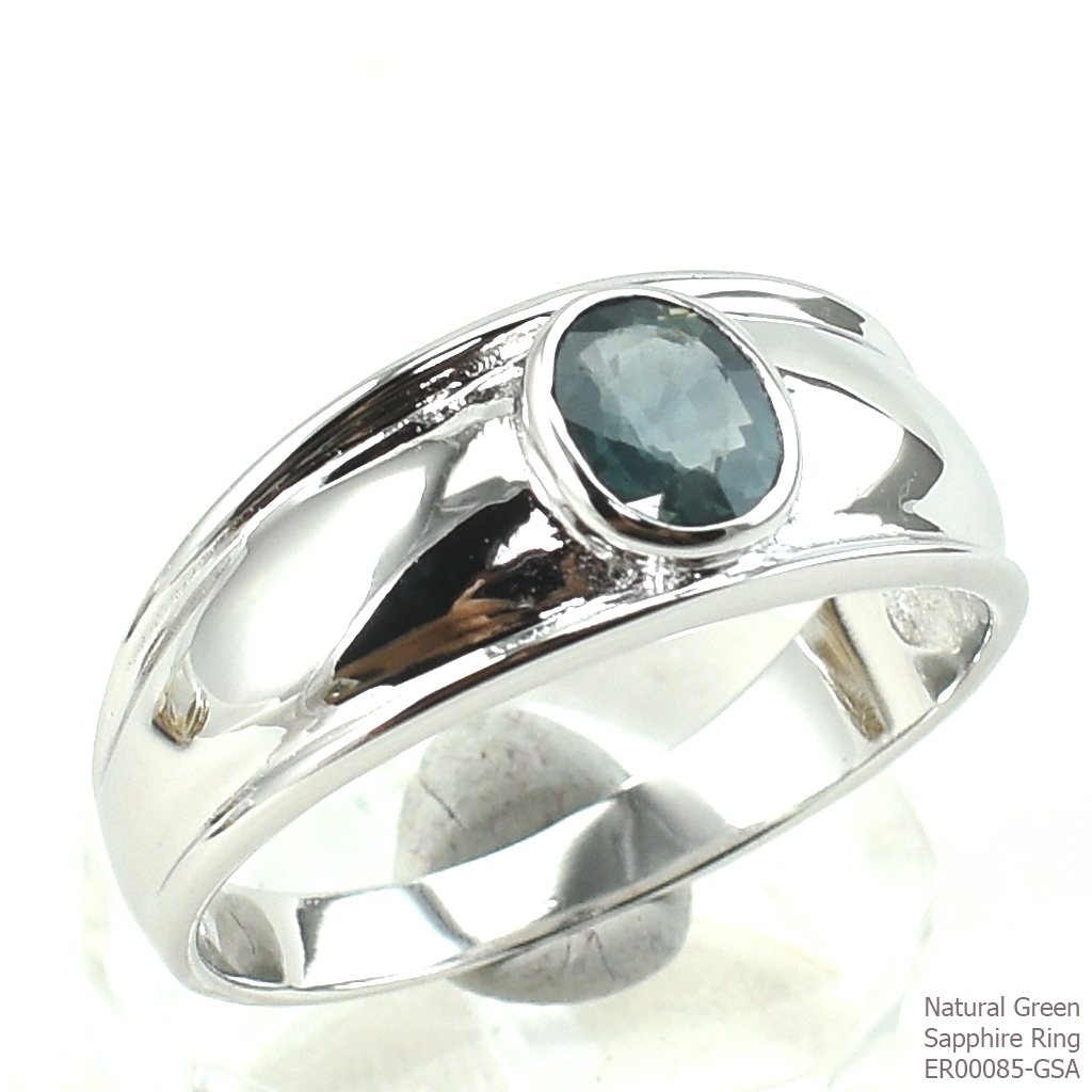 SKJewelryFactory แหวนพลอยเม็ดเดี่ยว พลอยจันทุบรีแท้ แหวนเงินแท้ 92.5% ฝังพลอยเขียวส่องแท้ ER00085-GSA