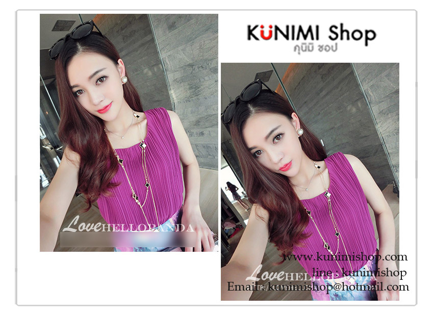  เสื้อคอกลม แขนกุด เนื้อผ้าอัดกลีบพีช สวย หวาน ขนาด : FREE SISE ( รอบอกไม่เกิน 35 นิ้วคะ) ผ้า : ผ้าชีฟอง 