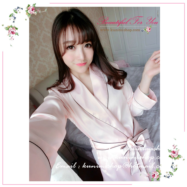 SP063 เสื้อคุลมชุดนอน สวยหวาน มาพร้อมที่ผูกเอว แขนยาว คอพับ