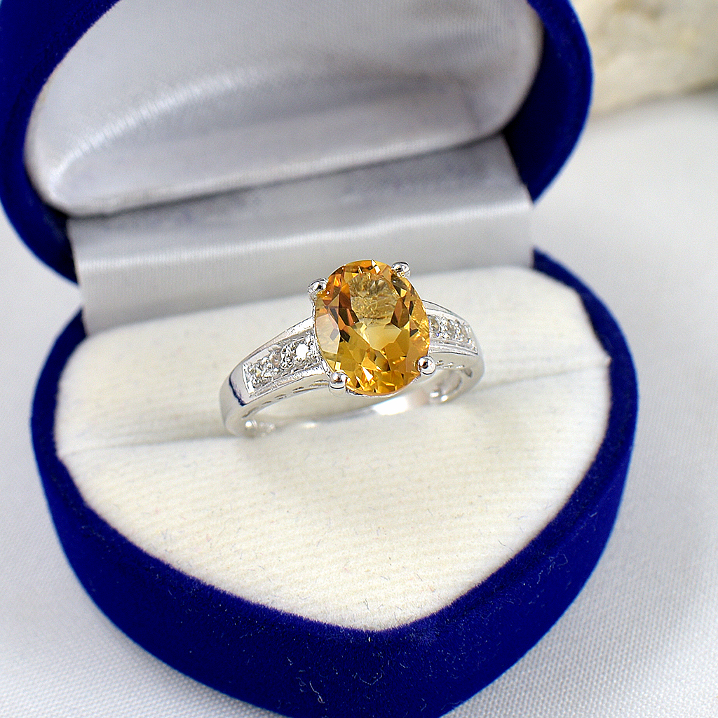 SKJewelryfactory แหวนเงินแท้ 92.5% ฝังพลอยซิทรินแท้ โดดเด่นชัดเจน ER01841-CIT