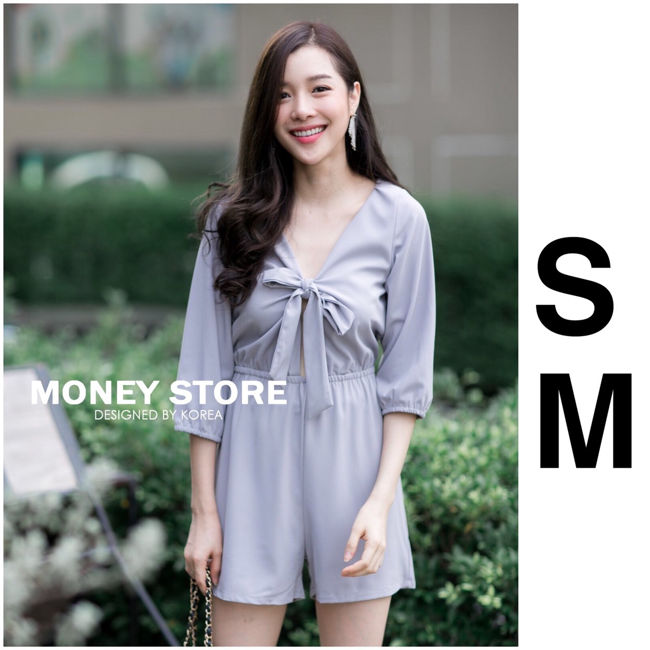เสื้อผ้าแฟชั่นเกาหลี พร้อมส่ง จั๊มสูท สม้อกยางยืด