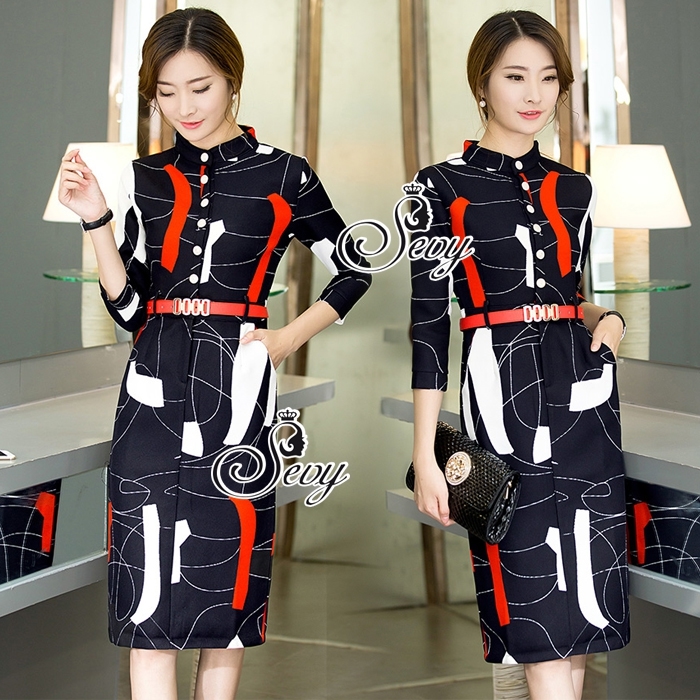 พร้อมส่ง เดรสสามส่วนทรงดินสอ กระโปรงสอบ
