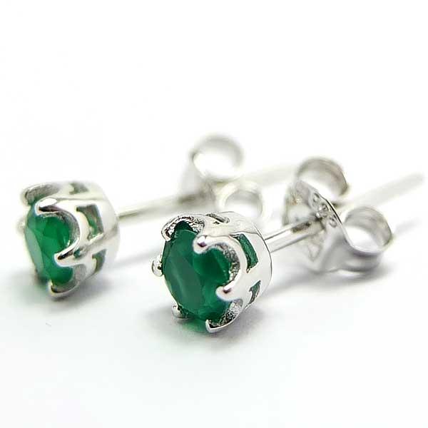 SKJewelryFactory EER00253-GAG ต่างหูพลอยแท้ ต่างหูกรีนอะเกทแท้ สีเขียวมรกต ต่างหูพลอยเม็ดเดี่ยว