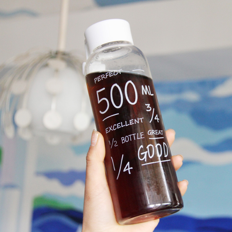 ขวดน้ำ ขวดแก้ว พกพา แก้ว borosilicate ฝาปิดสนิท ไม่หก ขนาด 600 ml. มี 2 สี ขาว/ดำ