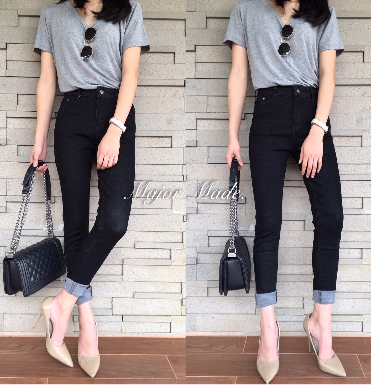 พร้อมส่ง กางเกงยีนส์ ขายาว เอวสูง ผ้านิ่ม