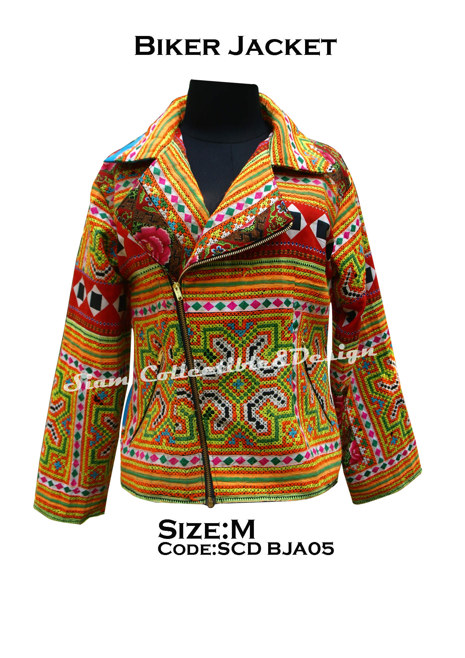 เสื้อแจ๊คเกต ผ้าปักม้ง Size M /Hmong Tribal Biker Jacket Size M