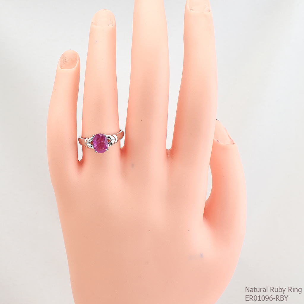 แหวนเงินแท้ฝังพลอยทับทิมแท้ ER01096-RBY