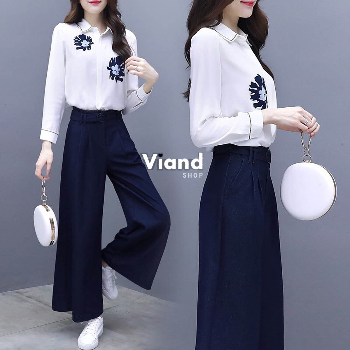 เสื้อผ้าเกาหลี พร้อมส่ง เสื้อผ้าโพลีลายดอกไม้