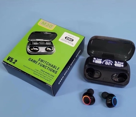 หูฟังบลูทูธสเตอริโอพร้อมกล่องชาร์จหน้าจอดิจิตอล M30 TWS Wireless bluetooth V5.2
