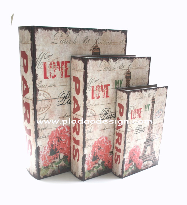 กล่องเก็บของทรงหนังสือแนววินเทจ 3 ใบชุด ลาย Love My Paris Effel
