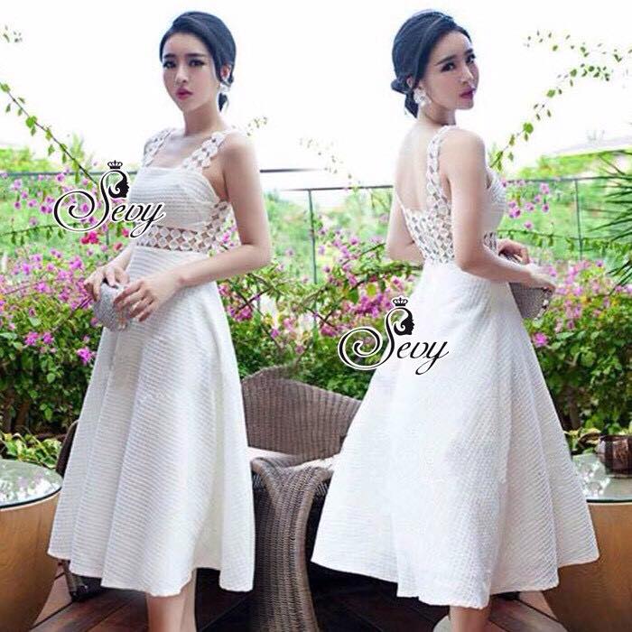 พร้อมส่ง เนื้อลายจุดในเนื้อผ้า ช่วงเอวซีทรู