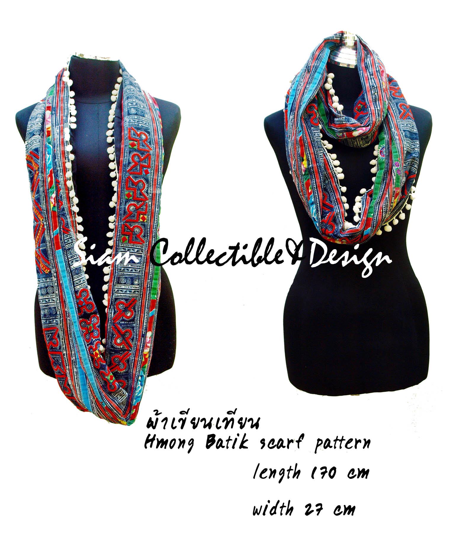 ผ้าคลุ่มไหล่ ผ้าเขียนเทียน / Hmong Batik Scarves Shawls on Cotton